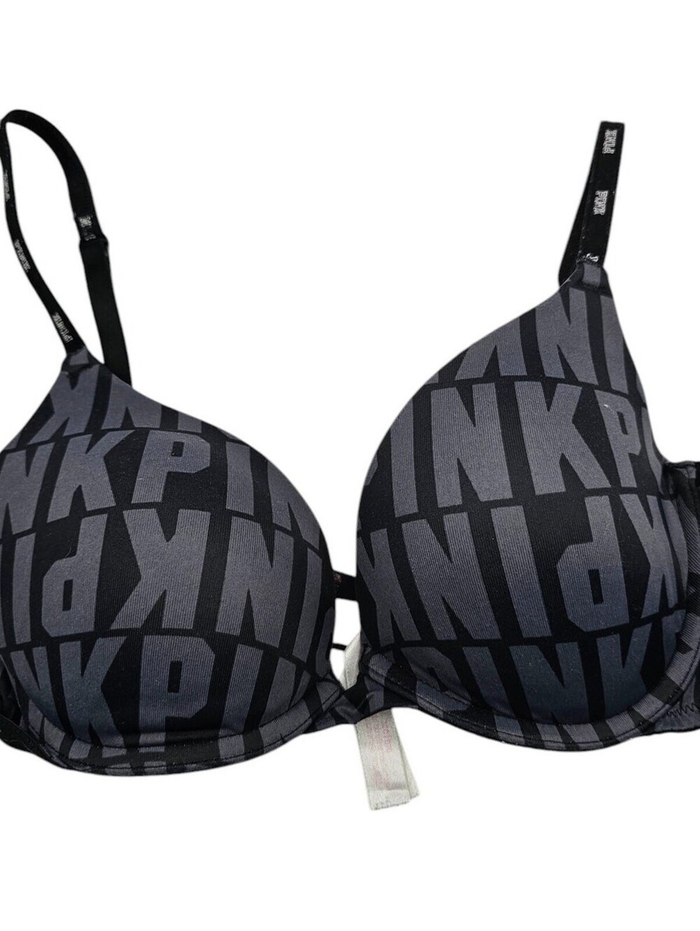 PINK byVictorias Secret Sz 32C Wear Everywhere Padded Push Up Bra Black Silver